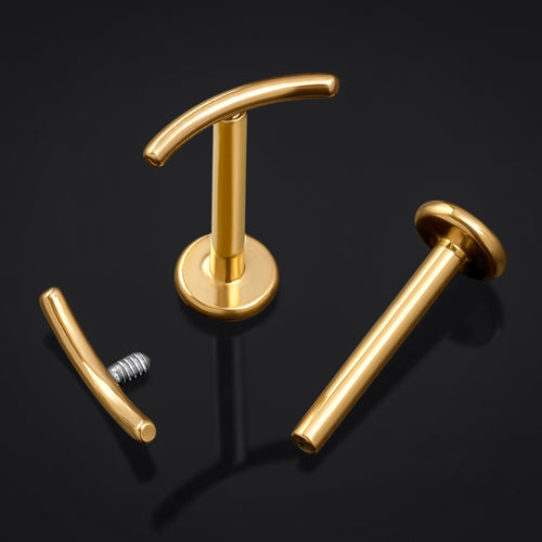 Gold Curved Bar Internally Threaded Titanium Labret Stud 1.2mm Gauge