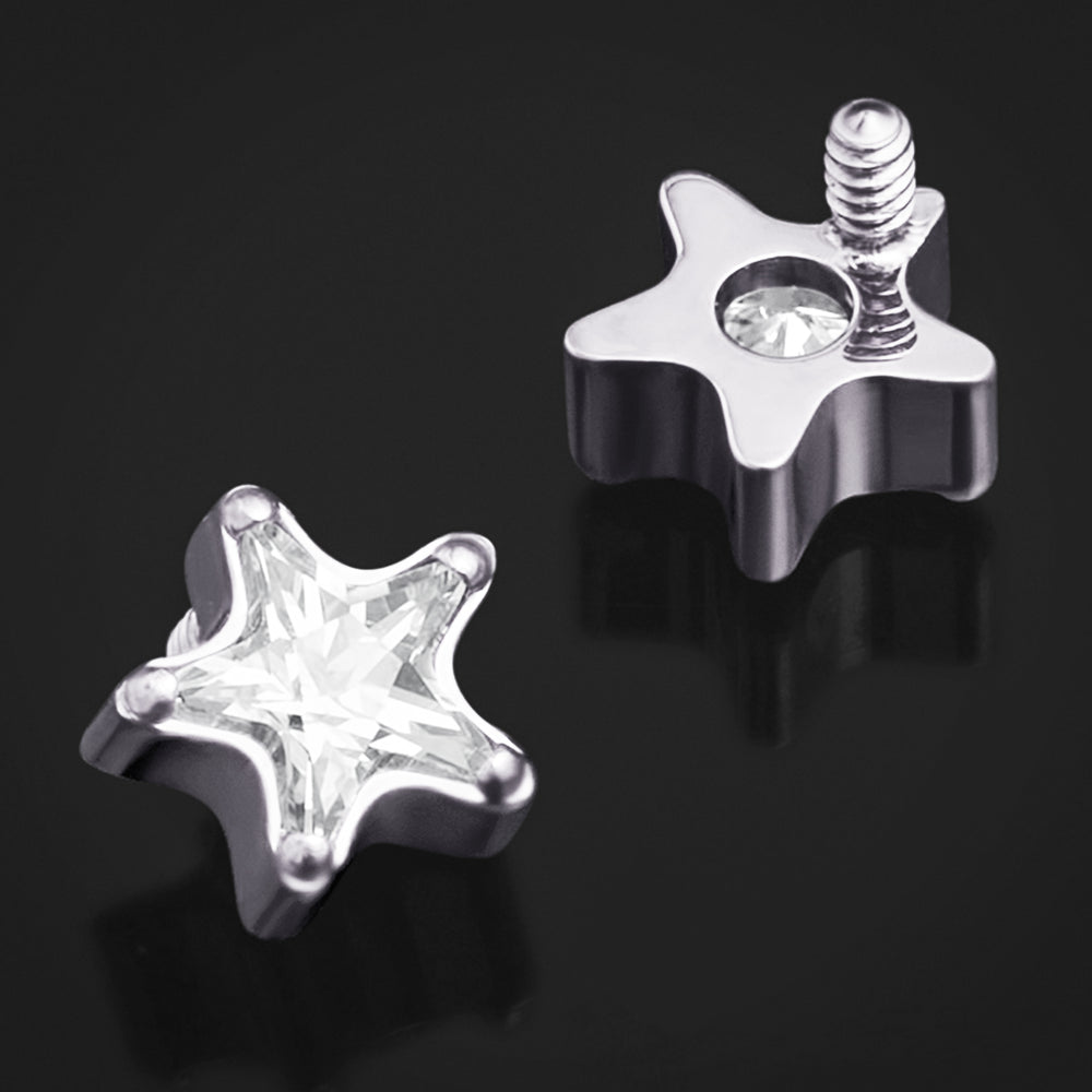 Silber, klarer Stern-Zirkonia-Labret-Aufsatz, mit Innengewinde, Titan