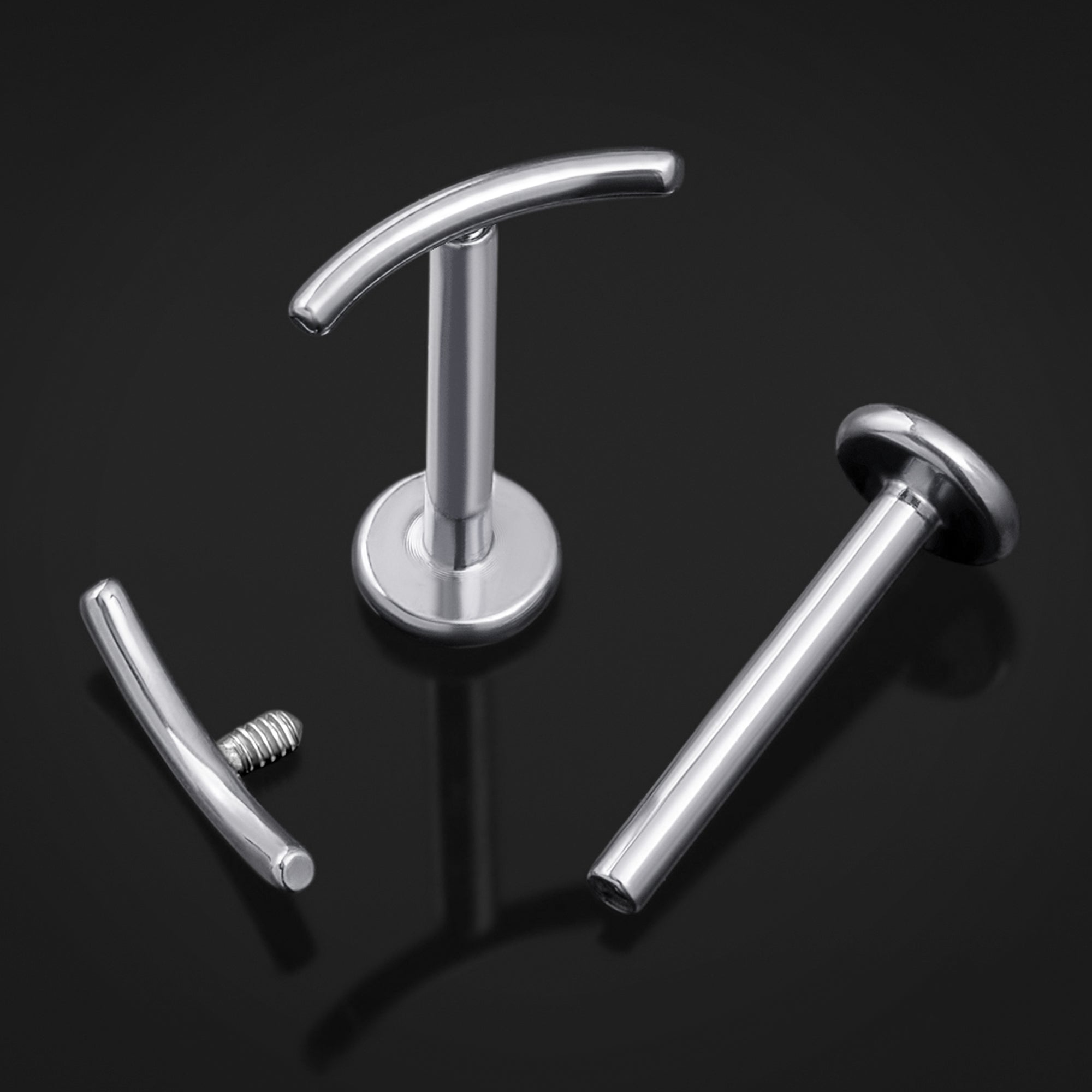 Labret Stud, Silver, Curved Bar, Internal Thread, Titanium, 1.2mm