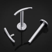 Piercing labret, argent, barre courbe, filetage interne, titane, 1.2mm