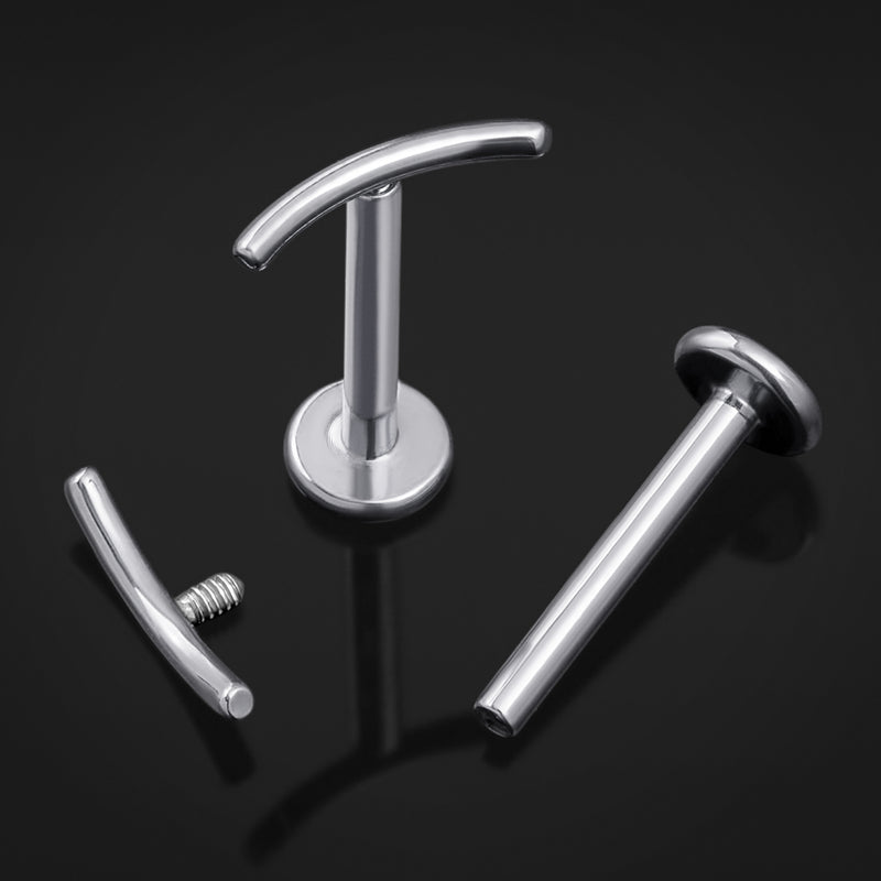 Piercing labret, argent, barre courbe, filetage interne, titane, 1.2mm