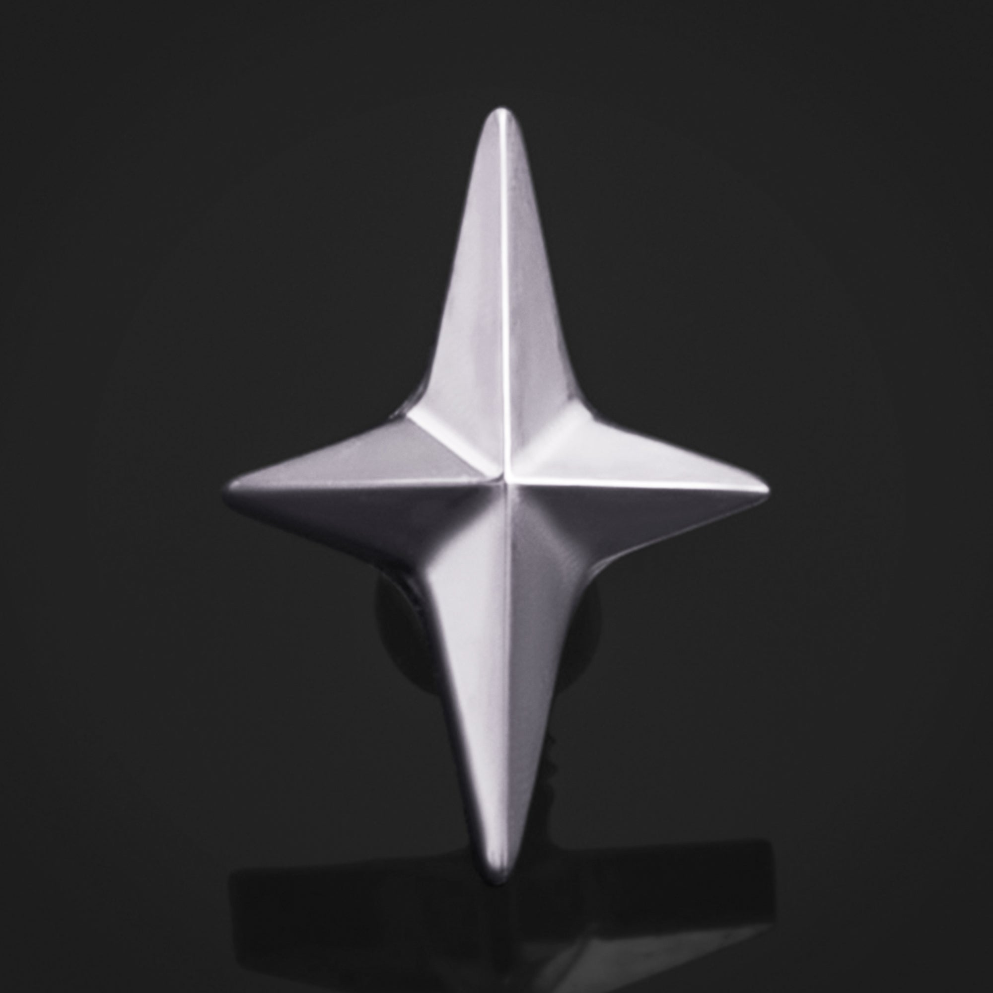 Labret Top, Silver, Four Pointed Star, Internally Threaded, Titanium
