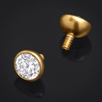 Gold, Clear CZ Stone, Labret Top, Internally Threaded, Titanium
