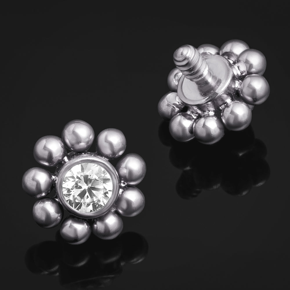 Silver Flower Labret-Top mit klarem CZ-Stein, Innengewinde, Titan