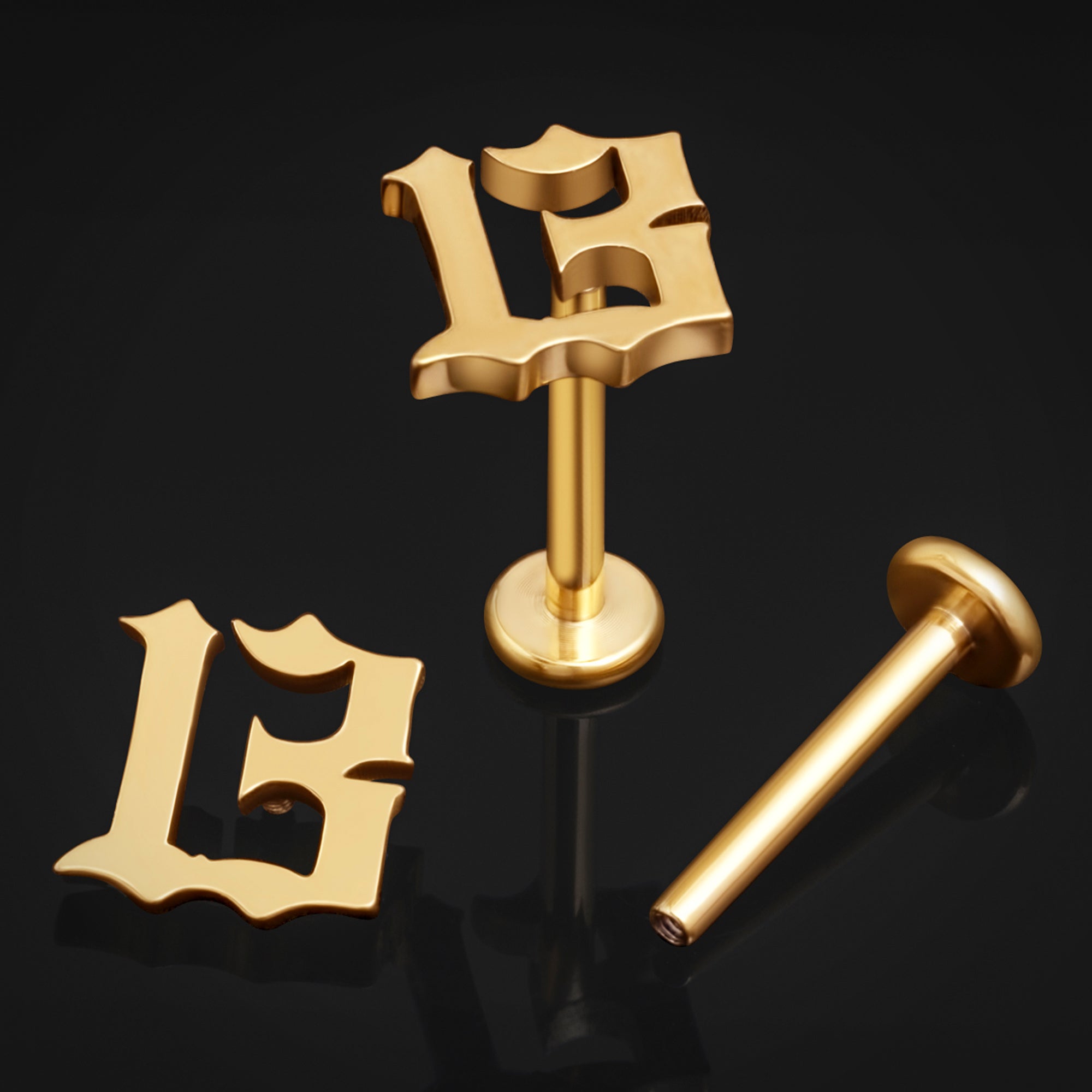 Gold, 13, Internally Threaded, Labret Stud, ASTM F136 Titanium, 1.2mm