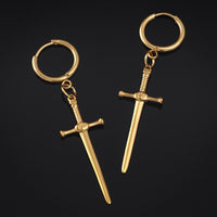 Boucles d'oreilles créoles, or, épée, acier inoxydable - paire