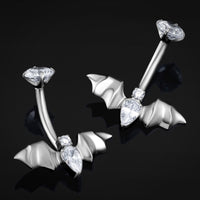 Piercing de nombril, chauve-souris argentée sertie de strass, filetage interne, titane