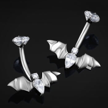 Bauchnabelpiercing, Silber, Doppelter lila CZ-Tropfenstein, Innengewinde, Titan, 1,6 mm Stärke