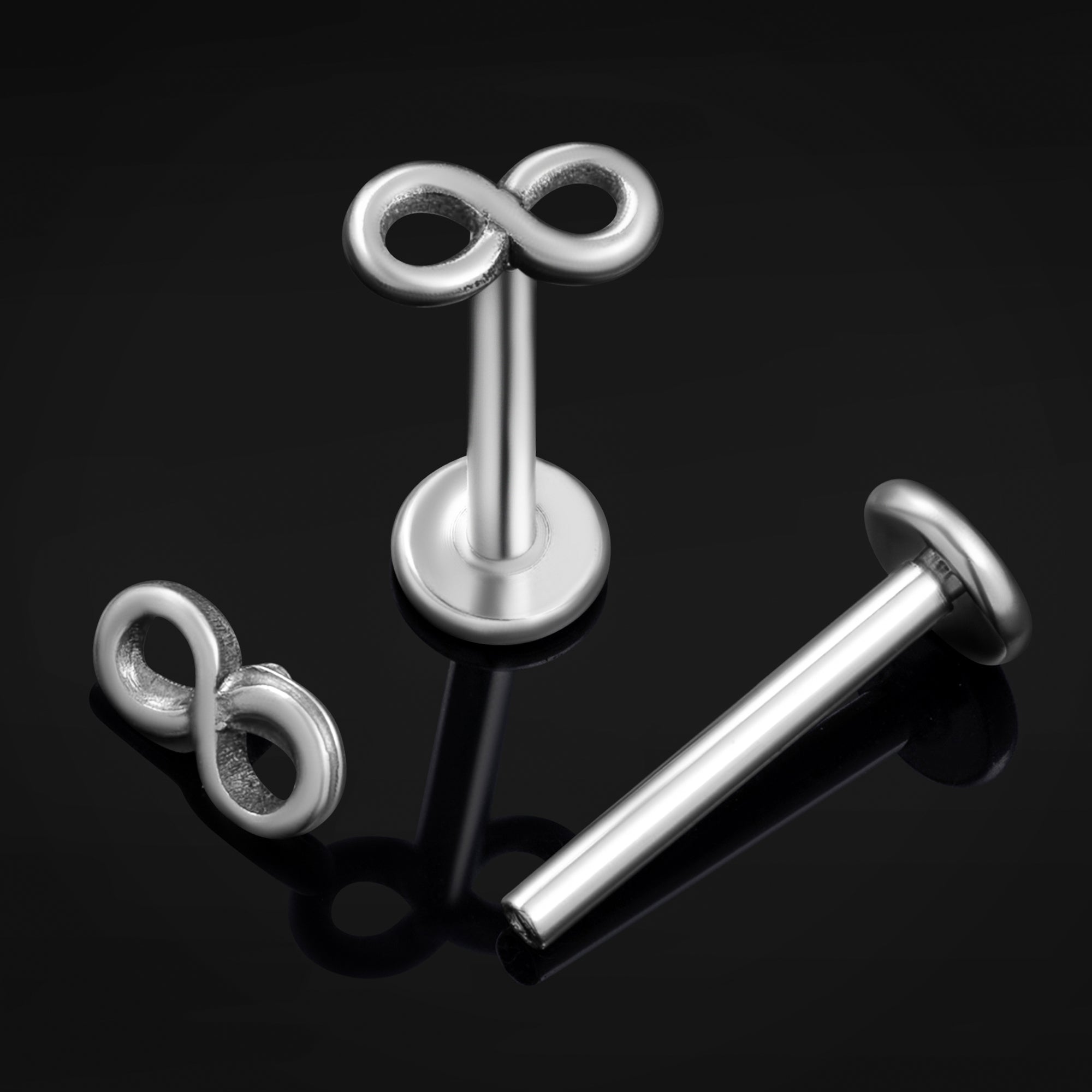 Labret Stud, Silver, Infinity, Internally Threaded, Titanium, 1.2mm Gauge