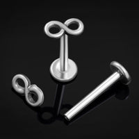 Piercing labret, argent, infini, filetage interne, titane, calibre 1,2 mm