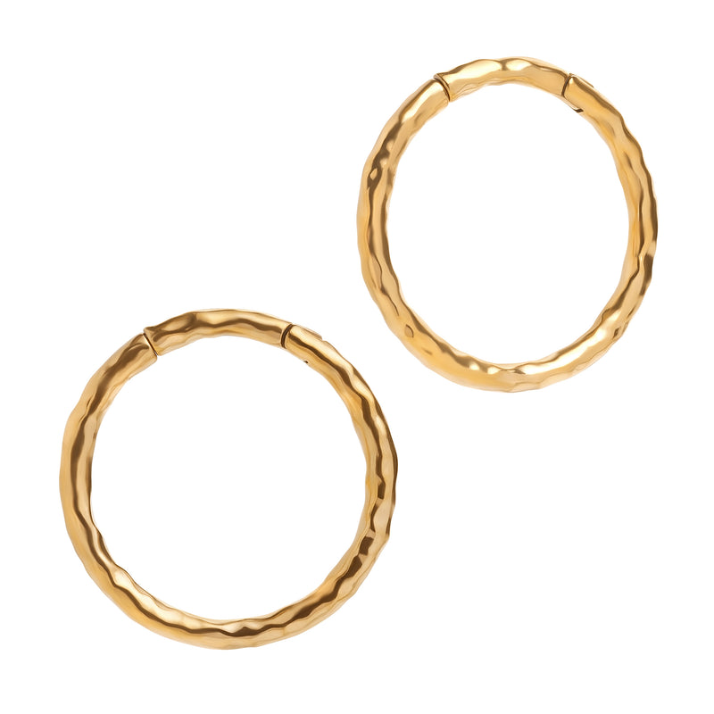 Gold Hammered Steel Hoop Ear Hangers - Pair