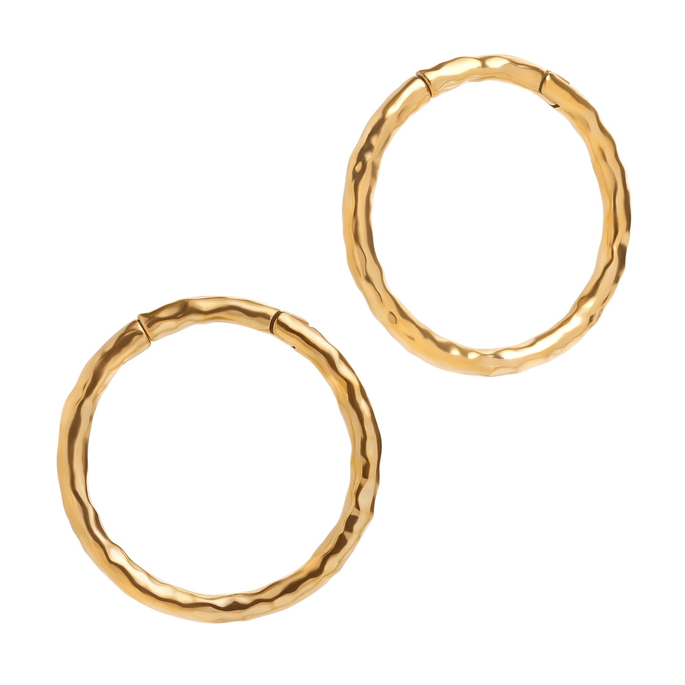Gold Hammered Steel Hoop Earring Hangers (Pair) - Pair of Gold Hammered Steel Hoop Ear Weights For Stretched Ears