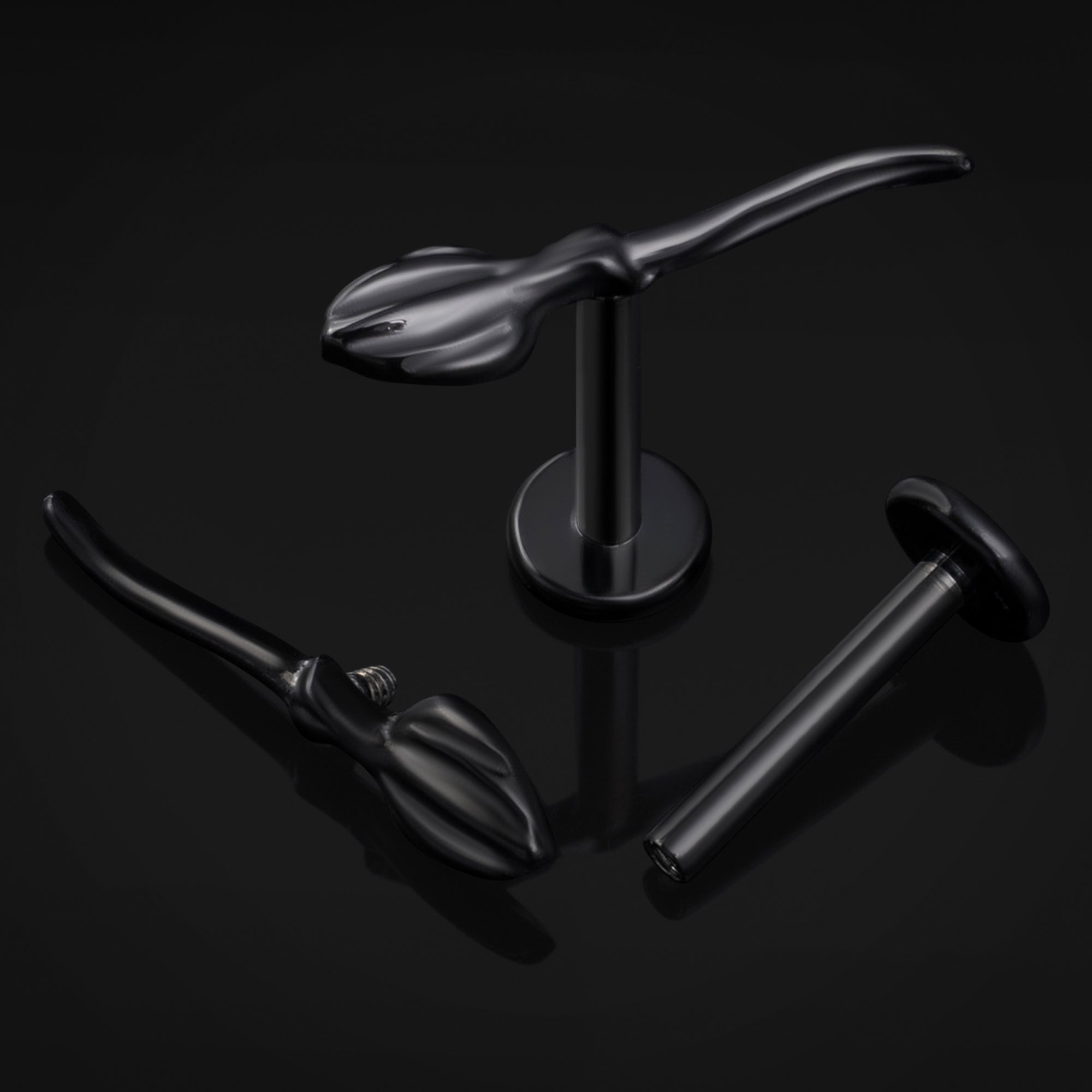 Black Broomstick Internally Threaded Titanium Labret Stud 1.2mm Gauge
