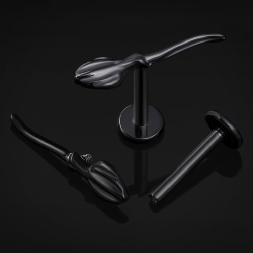 Black Broomstick Internally Threaded Titanium Labret Stud 1.2mm Gauge