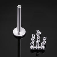 Silver, Pendentif Triple Chaîne, Filetage Interne, Piercing Labret, Titane ASTM F136