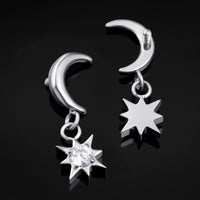 Embout labret pendant, argenté, étoile et lune, filetage interne, titane