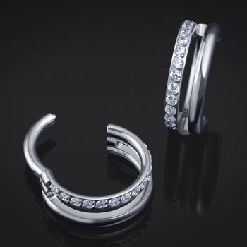 Nostril Piercing, Jewelled Segment Ring, Silver, ASTM F136 Titanium