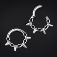 Anneau de septum à clic, argenté, chaîne à pointes, titane