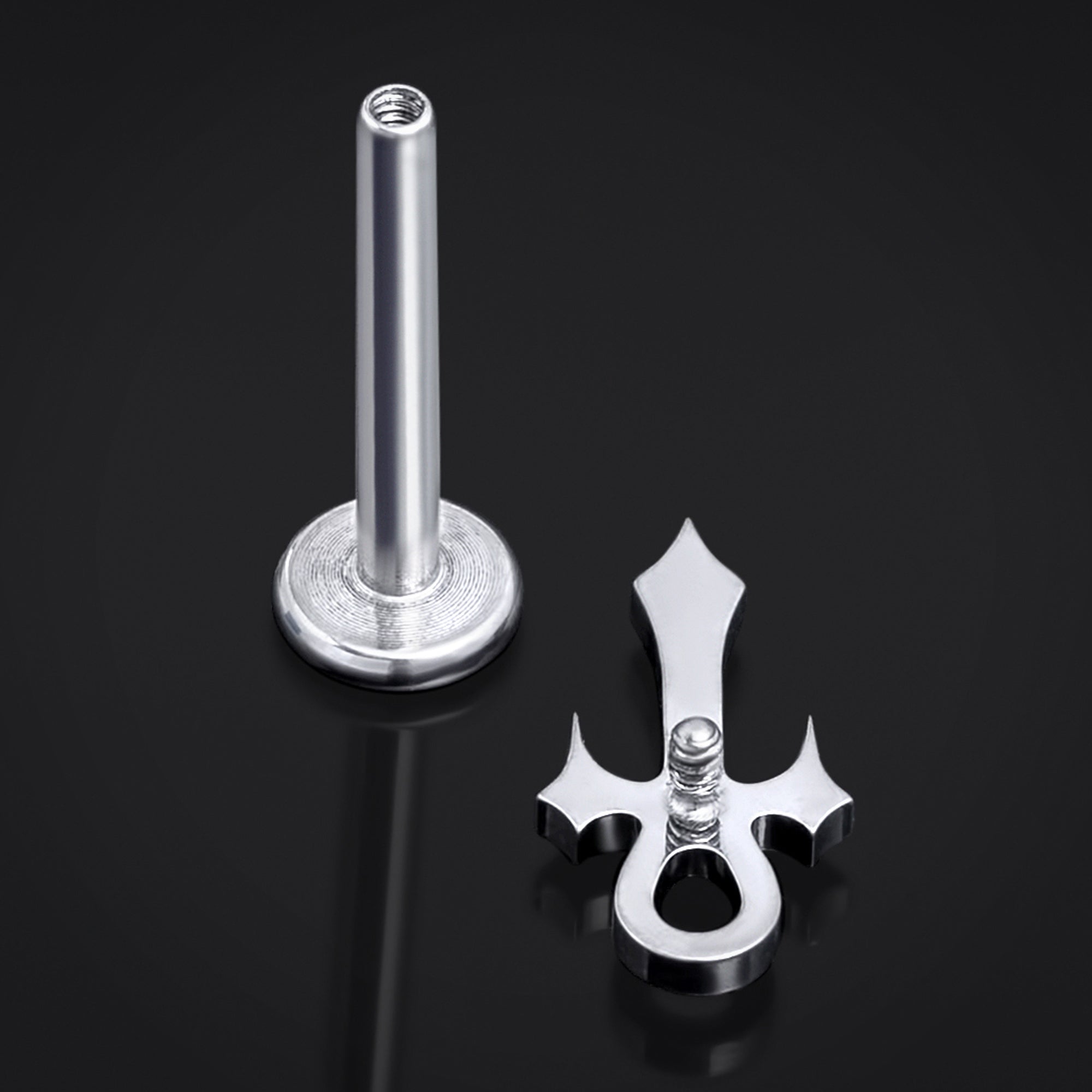 Silver, Spiked Ankh, Internally Threaded, Labret Stud, ASTM F136 Titanium, 1.2mm