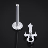 Argent, ankh à pointes, filetage interne, tige labret, titane ASTM F136, 1.2mm