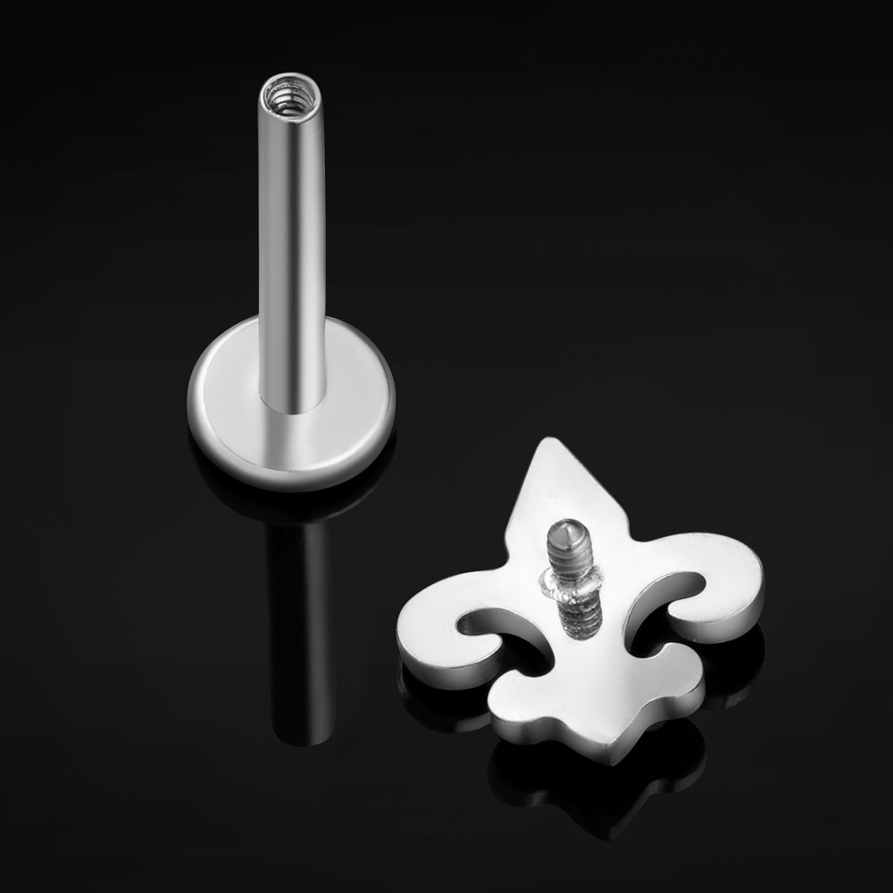 Silver Fleur De Lis Lilly Internally Threaded Titanium Labret Stud 1.2mm Gauge - Silver Fleur De Lis Lilly Labret Stud- 6mm / 8mm / 10mm Internally Threaded / Body Jewellery / Lip / Nose / Ear Labret