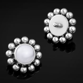 Labret Top, Silver, Opalite Stone, Beaded Cluster, Internally Threaded, Titanium