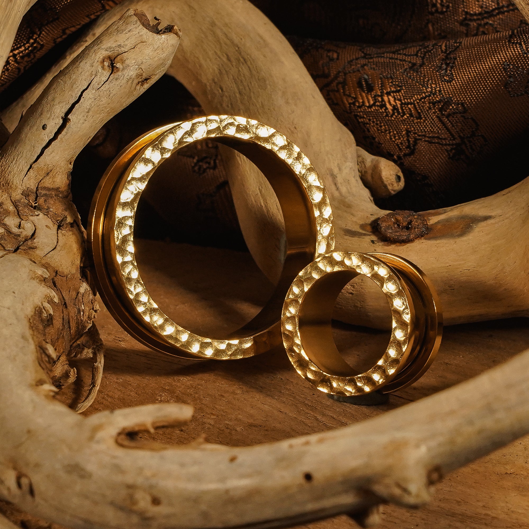 Hammered Gold Screwback Stainless Steel Ear Tunnel