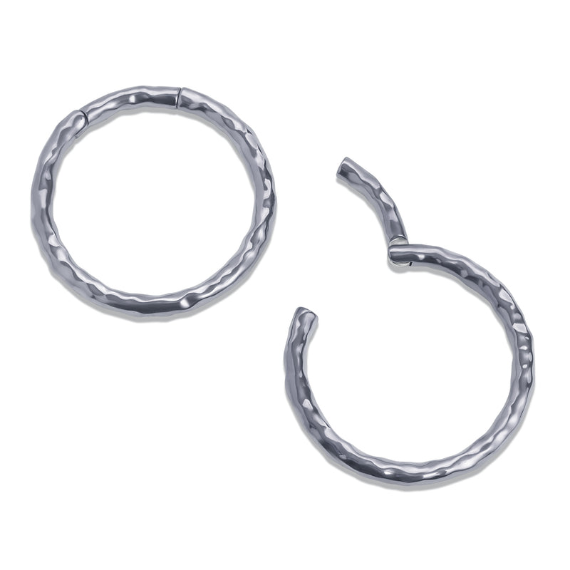 Silver Hammered Steel Hoop Ear Hangers - Pair