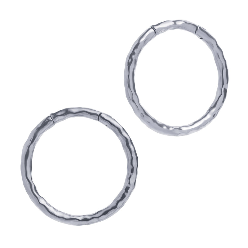Silver Hammered Steel Hoop Ear Hangers - Pair