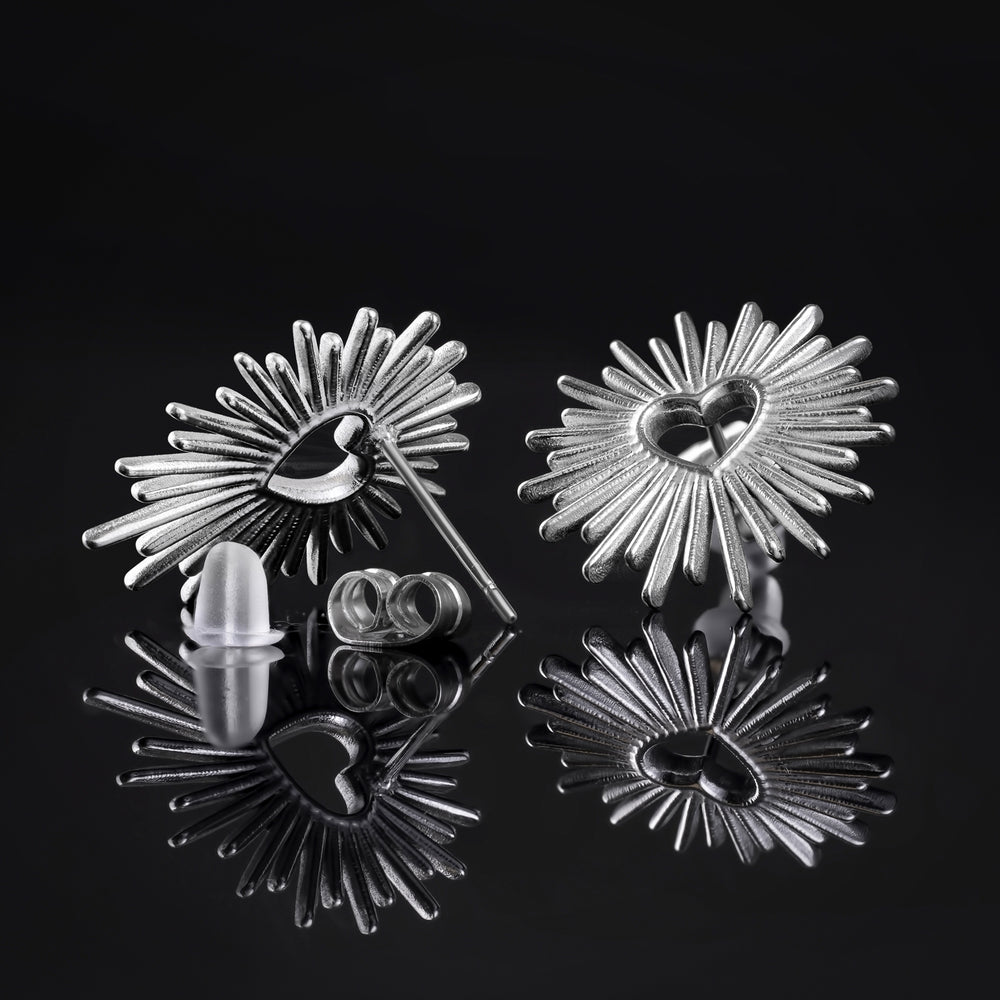 316L Edelstahl Silber Sonnenstrahl Herz Ohrstecker (Paar)