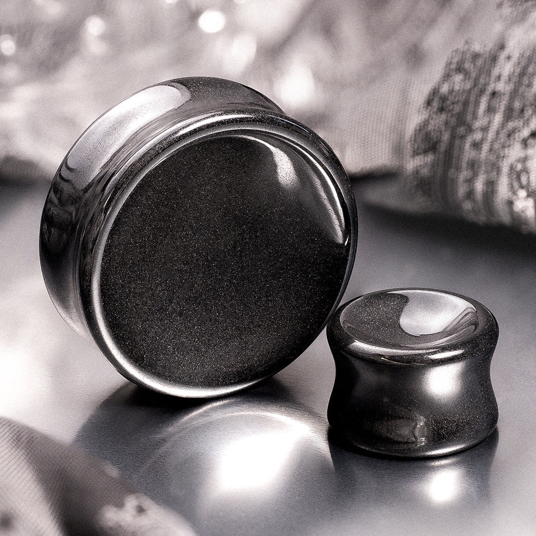 Concave Hematite Stone Double Flare Ear Stretching Plug / Gauge