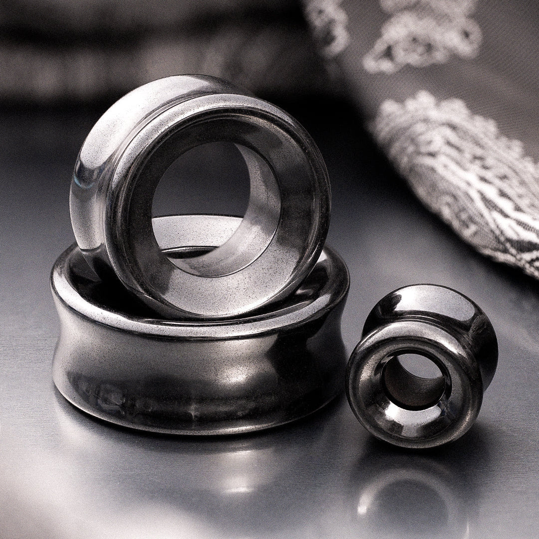 Concave Hematite Stone Double Flared Ear Tunnel / Plug / Gauge