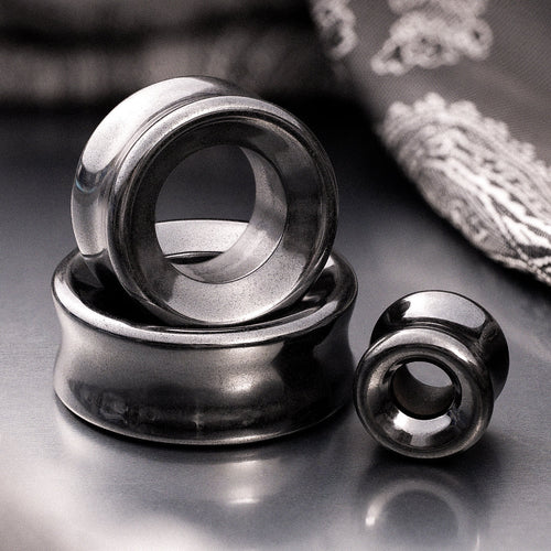 Concave Hematite Double Flare Tunnel / Plug / Gauge