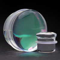 Plug / Gauge en verre simple évasé aurore boréale irisé