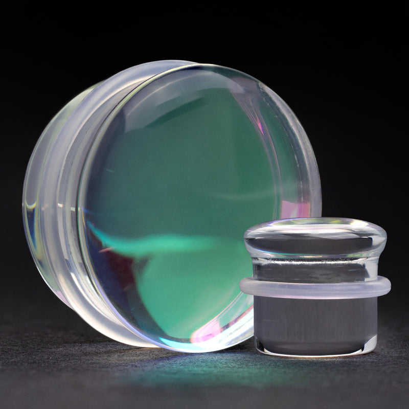Plug / Gauge en verre simple évasé aurore boréale irisé