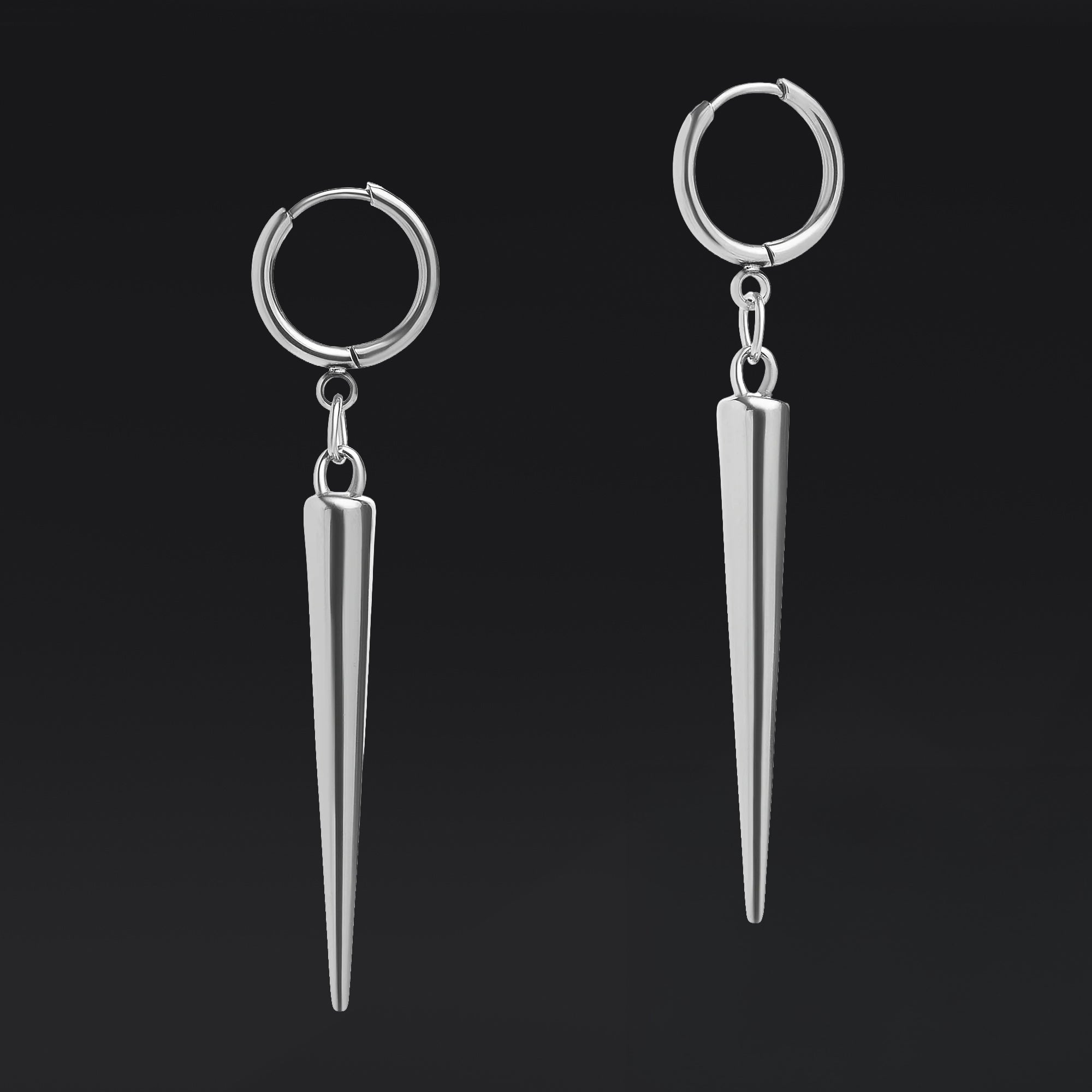 Huggie Hoop Earrings, Silver Spike, Stainless Steel - Pair