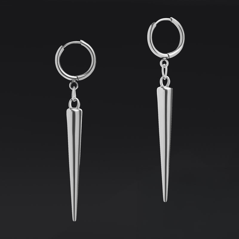 Paire de boucles d'oreilles créoles huggie, pointe argentée, acier inoxydable