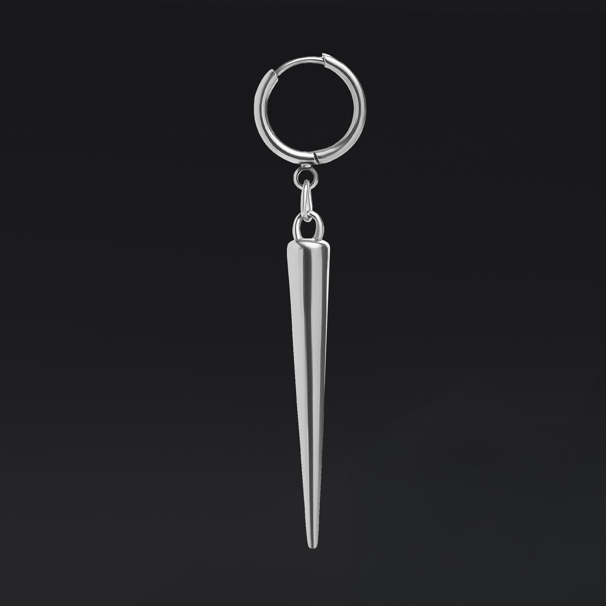 Huggie Hoop Earrings, Silver, Spiked Heart, Stainless Steel - Pair
