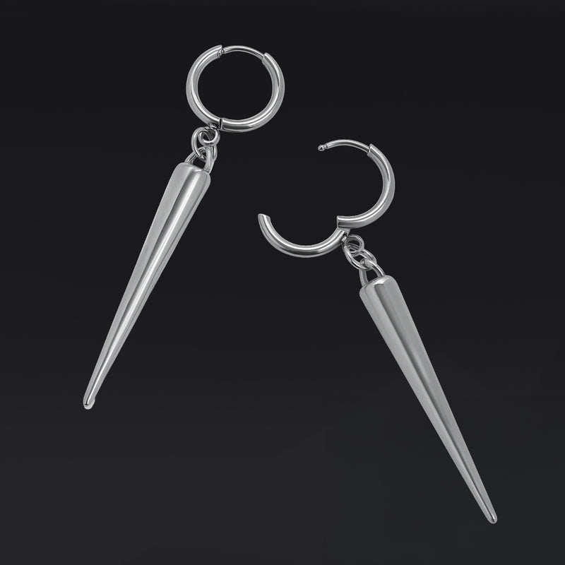 Paire de boucles d'oreilles créoles huggie, pointe argentée, acier inoxydable