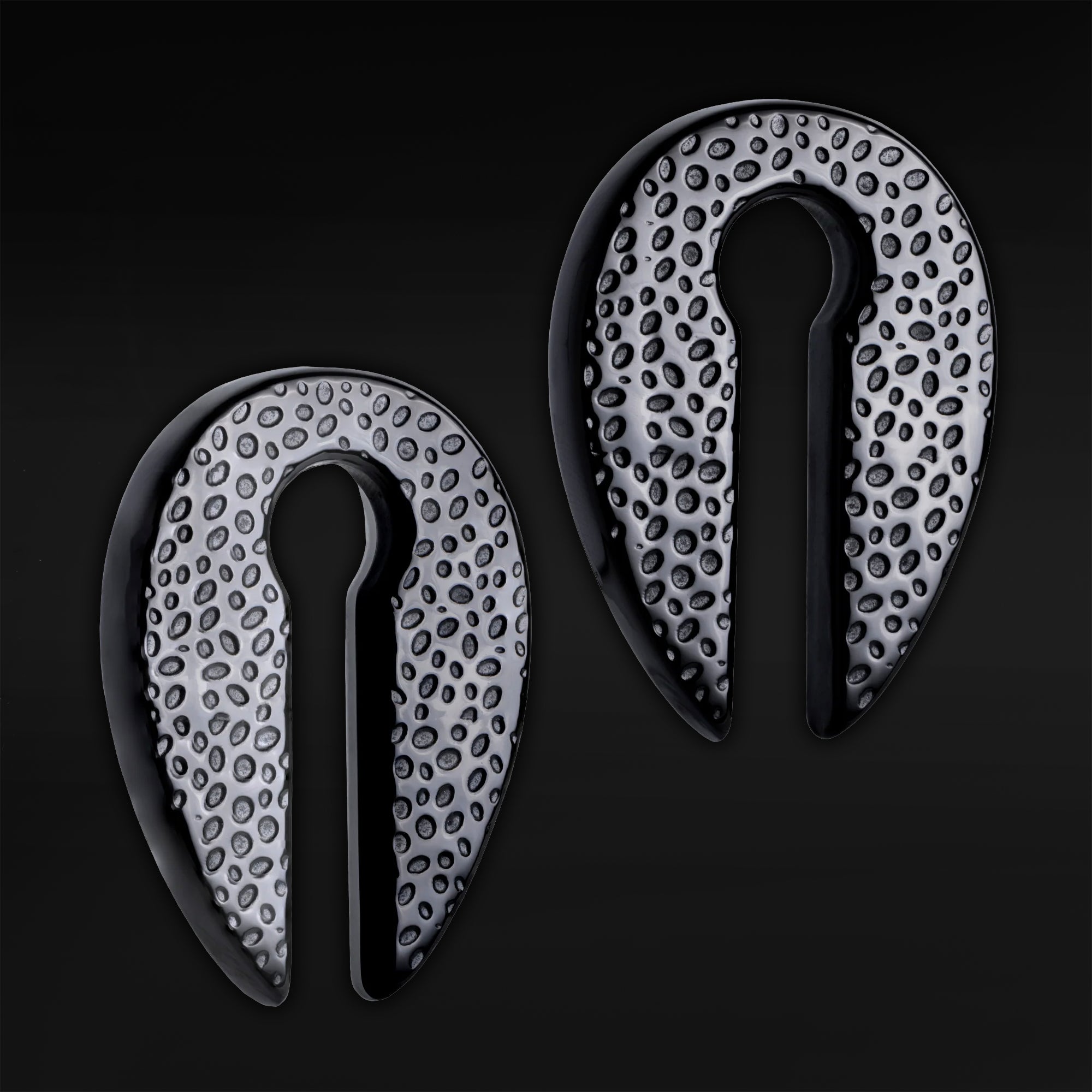 Hammered Black Steel Keyhole Ear Weights - Pair