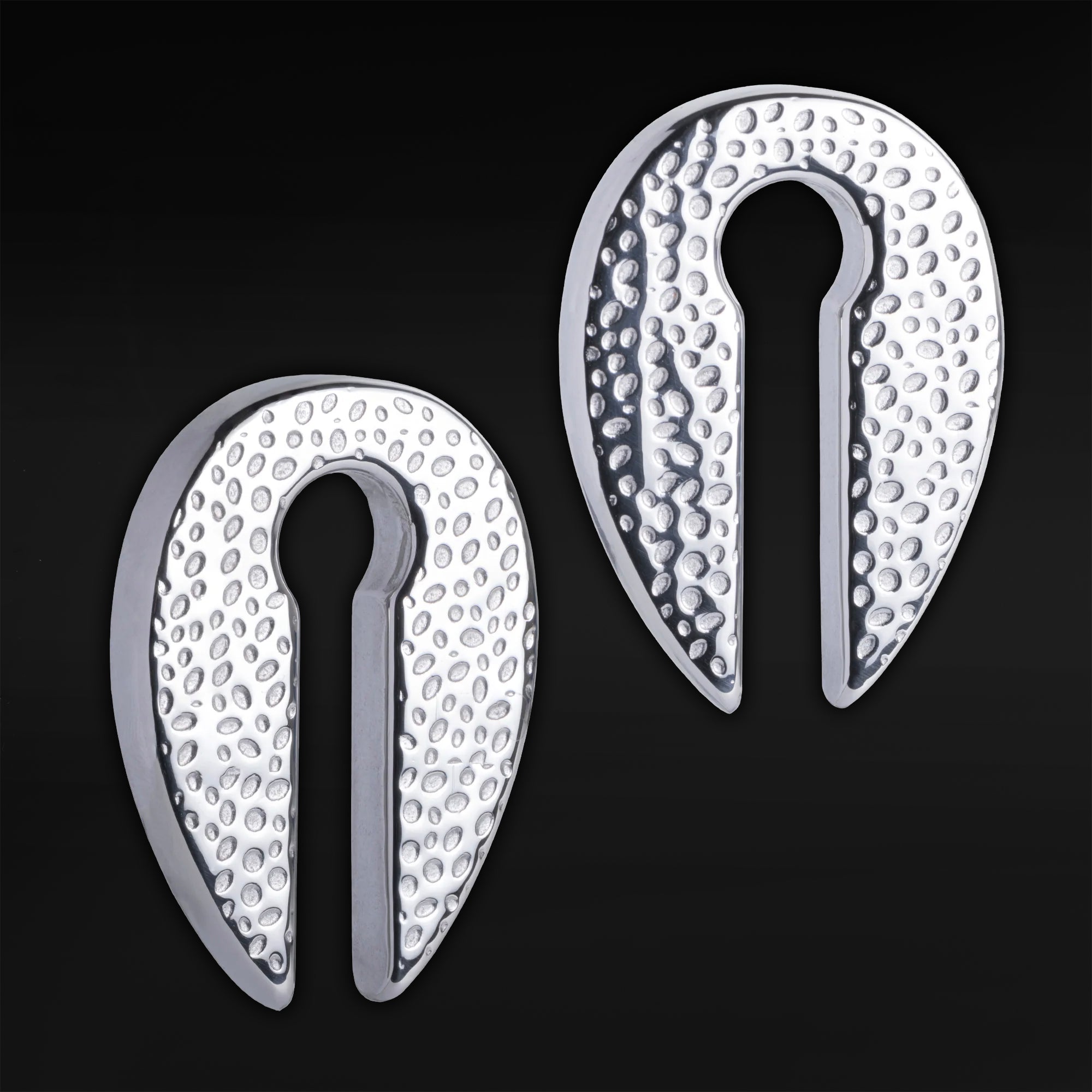 Hammered Silver Steel Keyhole Ear Weights - Pair