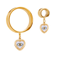Charm en acier doré Cœur de divination, tunnel d’oreille / Plug / écarteur à double collerette pendant