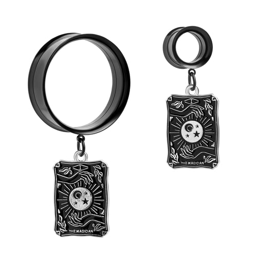 I - The Magician Charm Black Steel Double Flared Tunnel Dangle / Plug / Gauge