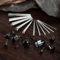 Beginner Ear Stretching Kit, Surgical Steel Taper & Clear Black Glass Plug / Gauge - 22 Piece