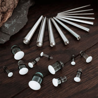 Kit d'étirement d'oreille débutant, Taper en acier chirurgical & Plug / Gauge en verre blanc transparent - 22 pièces