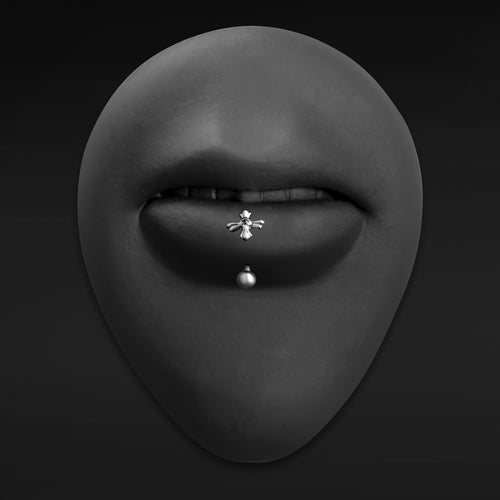 Vertical Labret, Silver, Jewelled Cross, Threadless, Titanium