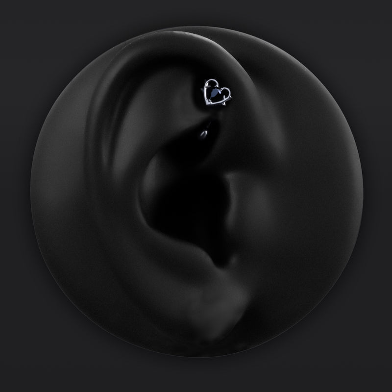 Bijou de piercing rook, argent, cœur serti, threadless, titane