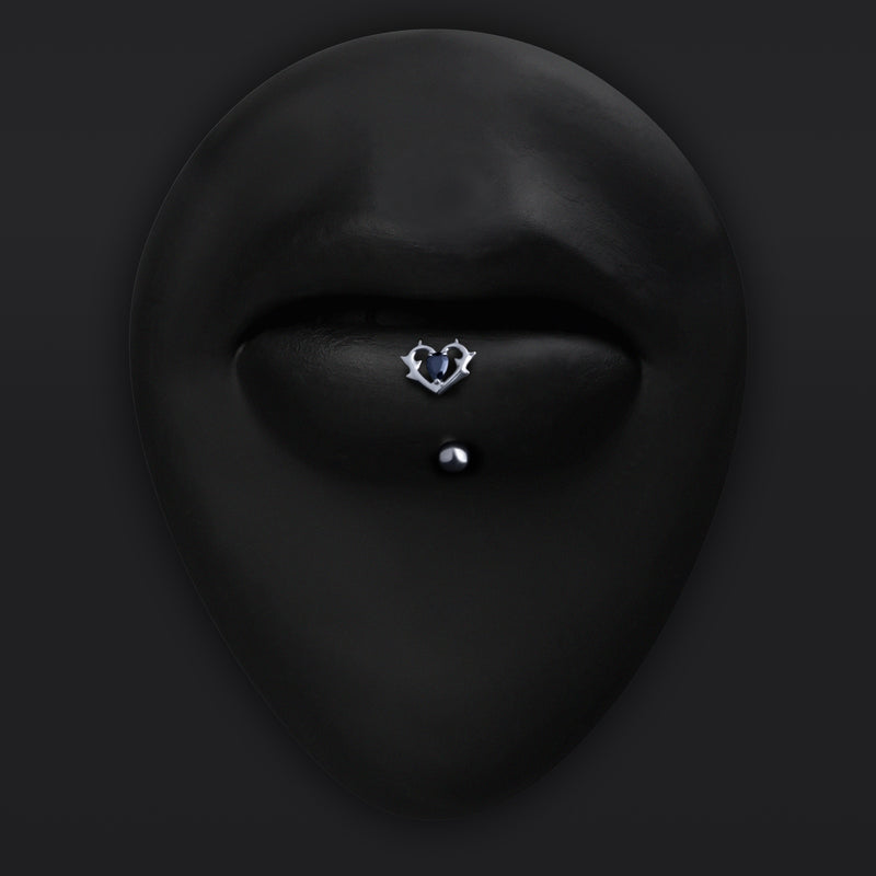 Vertical Labret, Argent, Cœur serti de pierres, Sans filetage, Titane