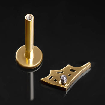 Labret Stud, Gold, Spider Web Top, Internal Thread, Titanium, 1.2mm