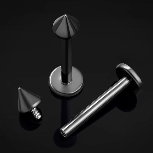 Labret Stud, Black, Cone End, Internally Threaded, Titanium